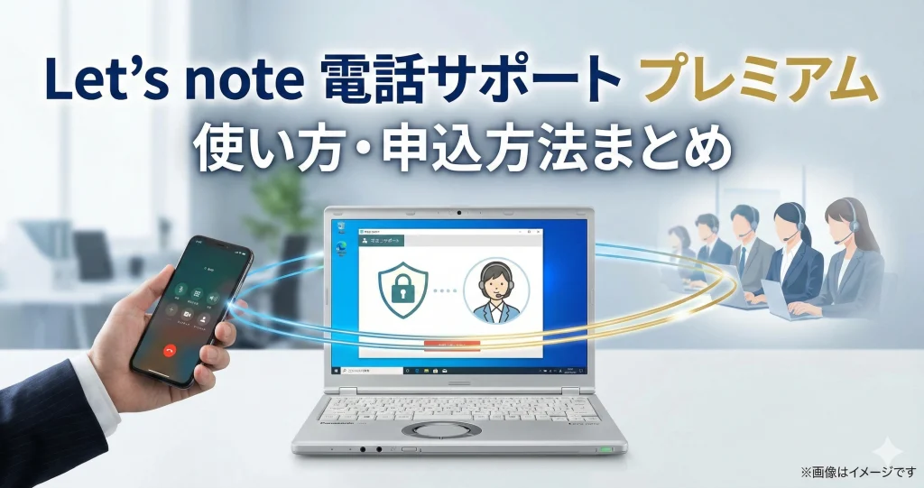 Let's note電話サポートプレミアムの概要。電話と遠隔操作で支援する安心のサポート体制を表現したアイキャッチ画像